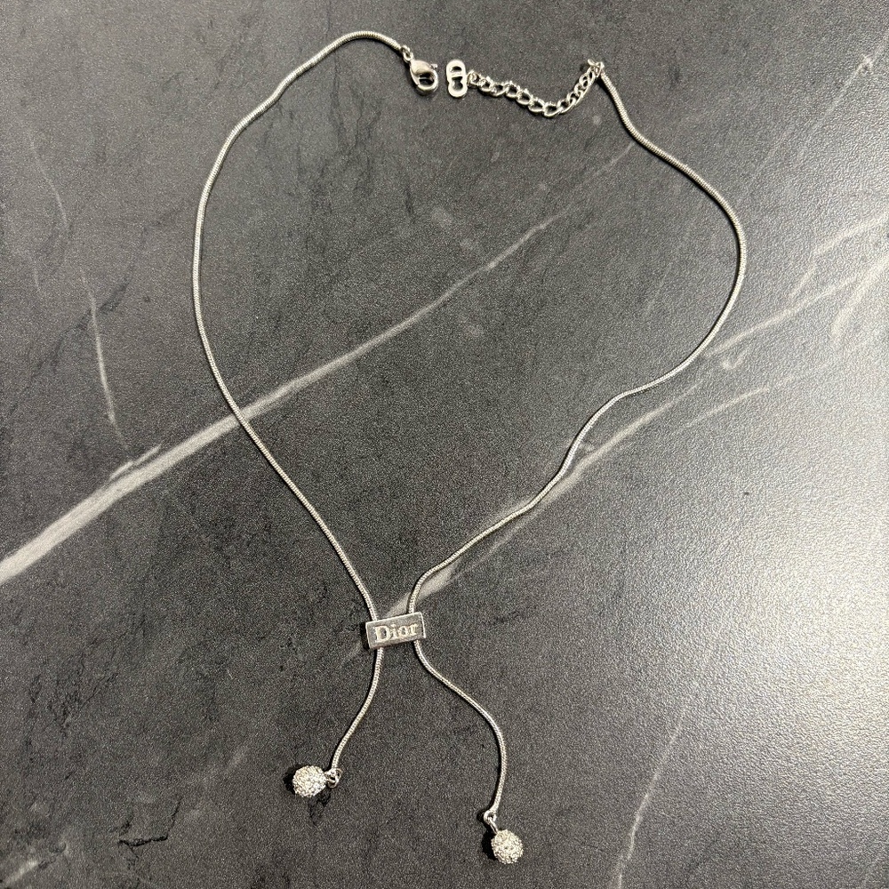 Vintage Dior Slide Pendant Charm Necklace Chain Silver Tone